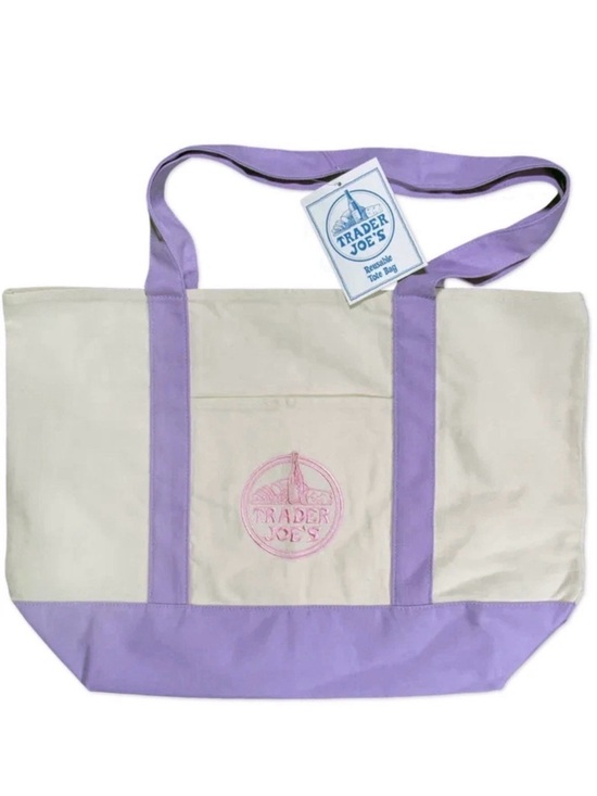 Trader Joe'S Handbags - Trader Joe's Cream Canvas Tote with Lavender Trim